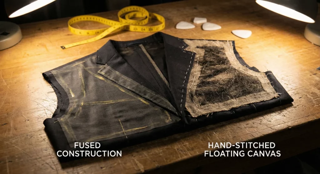 fused construction vs hand-stitched floating canvas bangkok tailor comparison