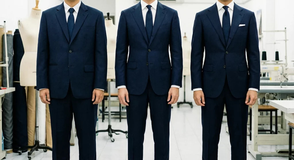 bangkok tailor comparison three suits side by side
