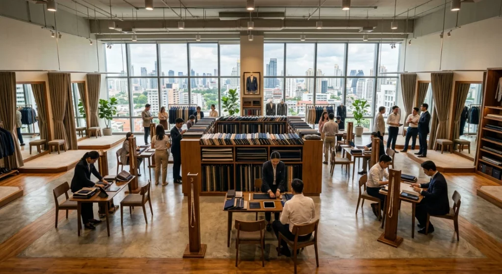 Bangkok group tailoring trips showroom configured for corporate offsite multi-person commissions
