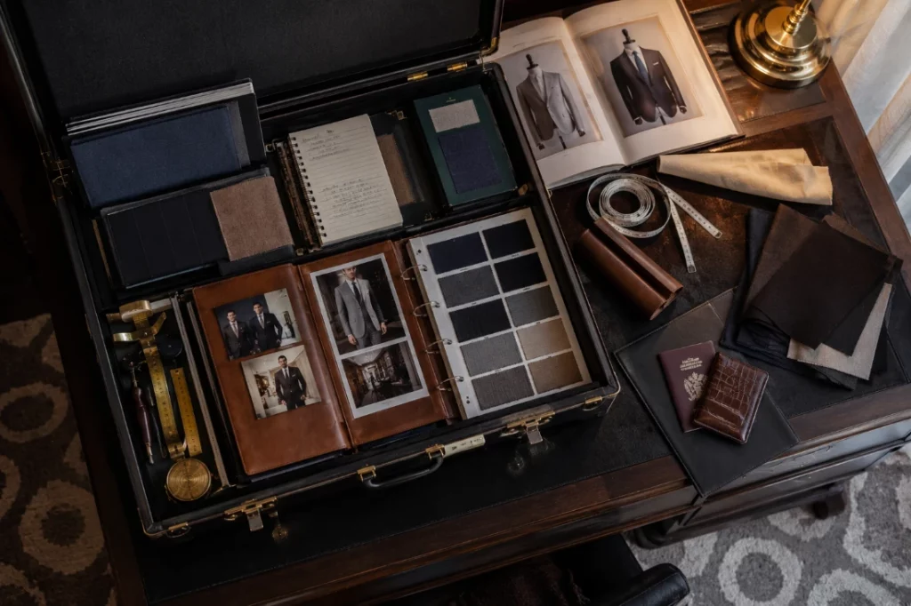Bangkok tailor trunk shows travel kit prepared with fabric samples and measurement tools