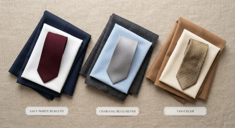 suit color combinations generator showing navy suit, blue shirt and burgundy tie pairings
